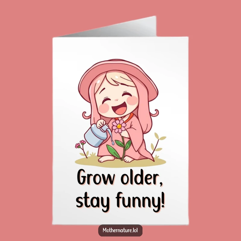 Free Printable Birthday Card: Laughing Mother Nature & Flower - Joyful Gift