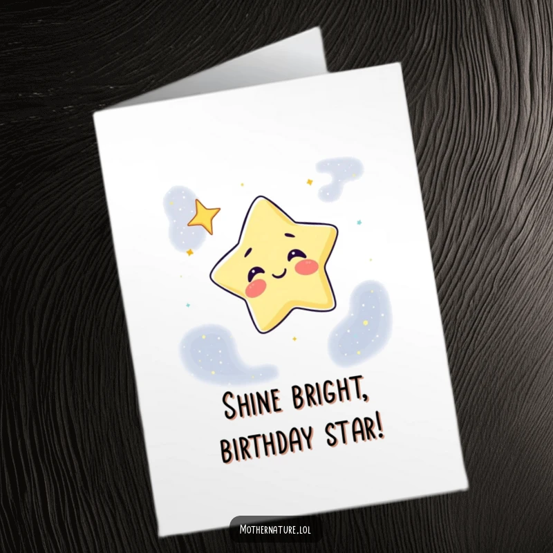 Funny Free Printable Birthday Card: Giggling star winks playfully in a starry night sky, wishing a happy birthday. Perfect downloadable art.
