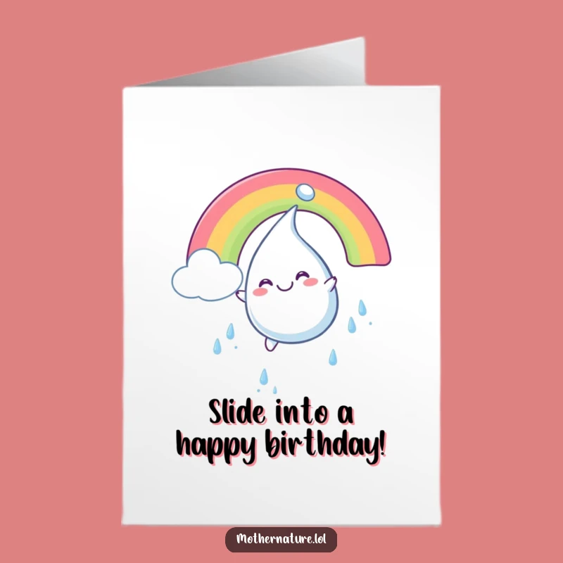 Free Printable Birthday Card: Smiling Raindrop on Rainbow, Funny Downloadable Joyful Greeting