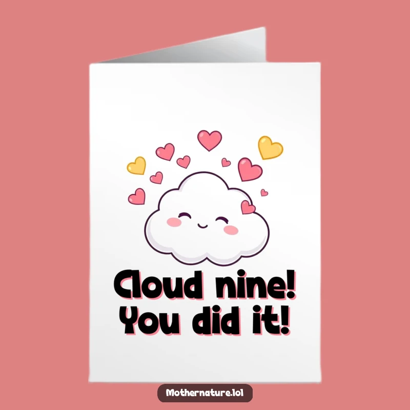 Free Printable Congrats Card: Giggling Cloud Raining Hearts, a Cute, Humorous Downloadable for Celebrating Big Moments