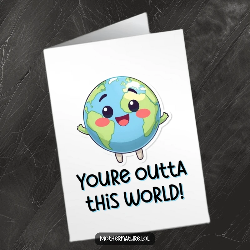 Funny Free Printable Congratulations Card with a jubilant Earth globe character celebrating success, a perfect downloadable gift.