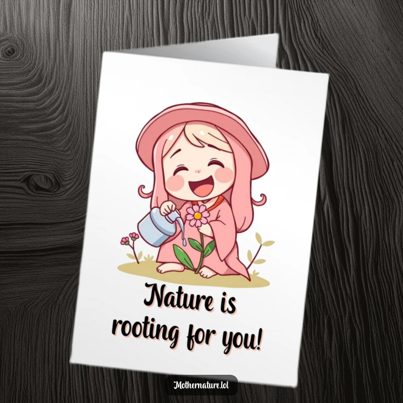 Funny Free Printable Congratulations Card: Laughing Mother Nature celebrates growth with a happy flower.