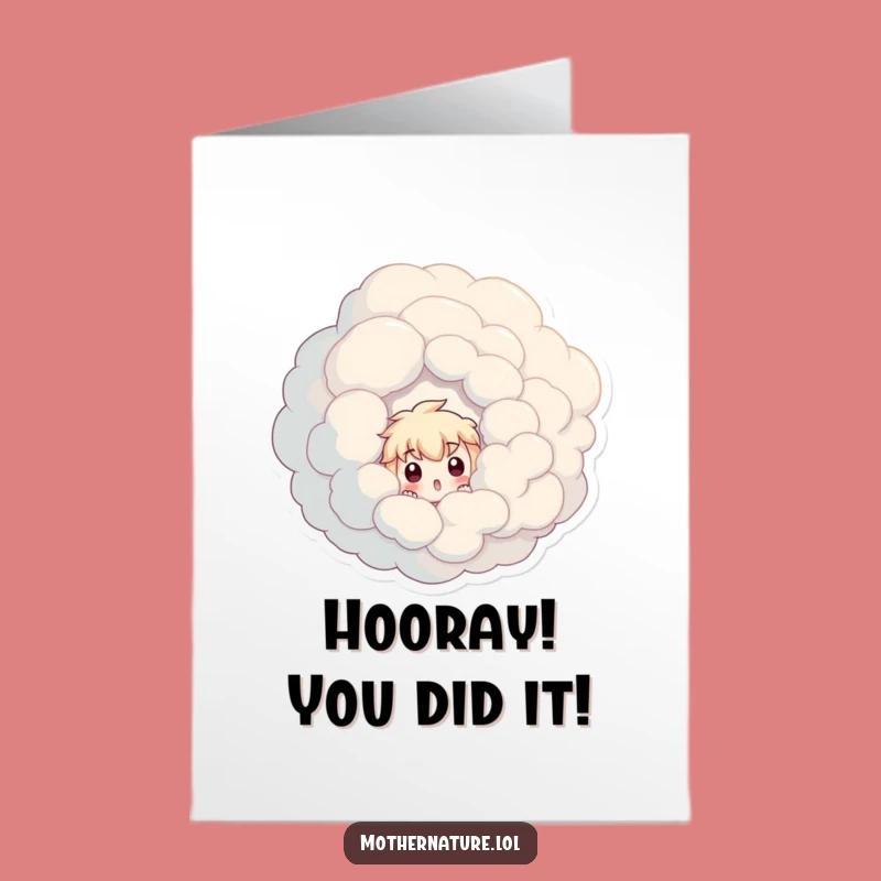 Free Printable Congrats Card: Surprised Character Cloud Peek Funny Downloadable