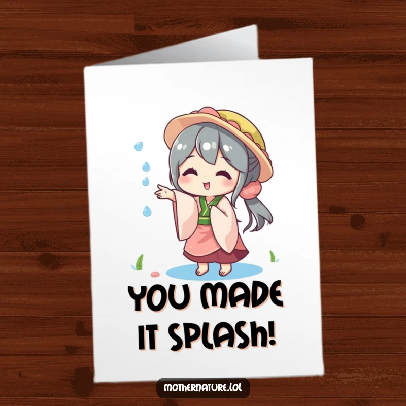 Funny Free Printable Congratulations Card: Mother Nature playfully tosses a sparkling raindrop, celebrating success.