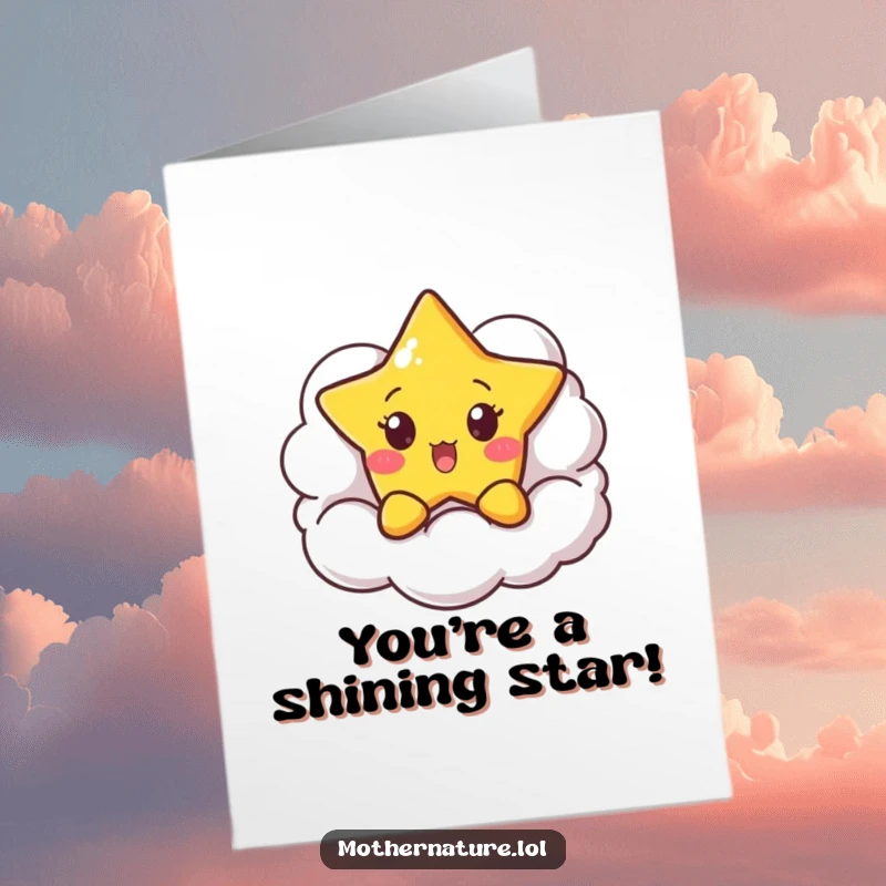 Funny Free Printable Congrats Card: Surprised star peeking from a smiling cloud, celebrating achievements with a celestial theme.
