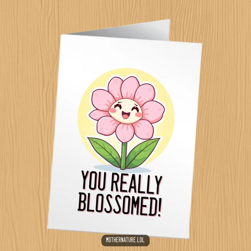 Radiant Free Printable Congratulations Card: Flower character happily opening petals to warm sunshine, celebrating success.