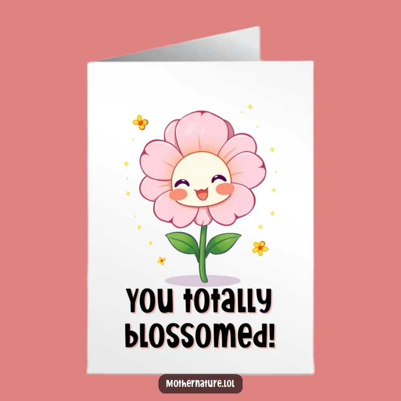 Free Printable Congrats Card: Happy Flower Character Sparkles Downloadable Gift