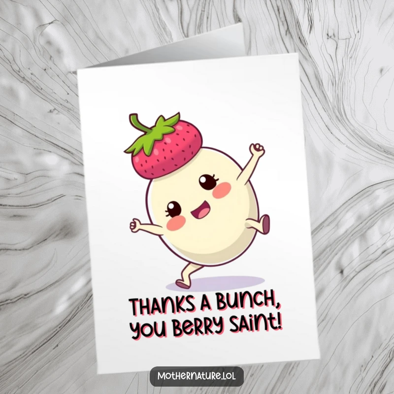 Funny Free Printable Thank You Card: A plump berry captured mid-cartwheel, radiating determination and playful energy.