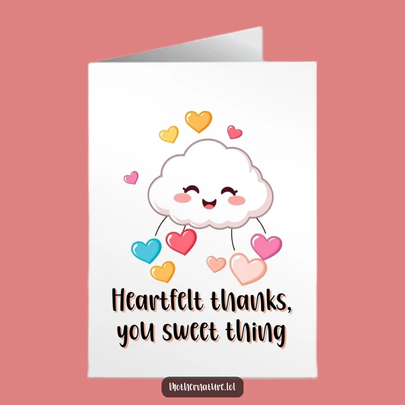 Free Printable Thank You Card: Giggling Cloud Raining Hearts, Funny Downloadable Gift