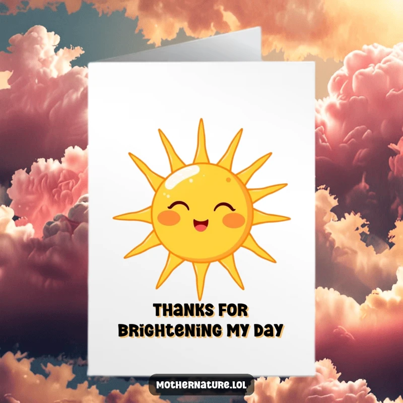 Funny Free Printable Thank You Card: Happy sun character winking, showering earth with golden light, warm appreciation.