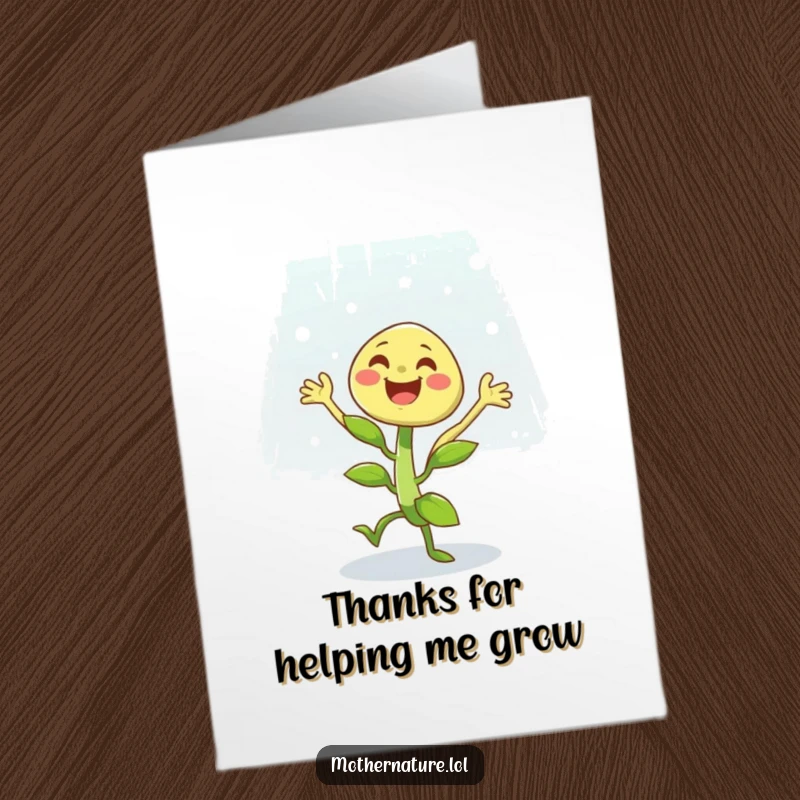 Funny Free Printable Thank You Card: A happy plant character executing a lively dance in a gentle shower, expressing thanks.