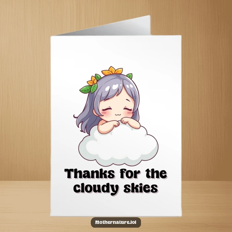 Funny Free Printable Thank You Card: Mother Nature playfully tickling a sleeping cloud, a whimsical thank you.
