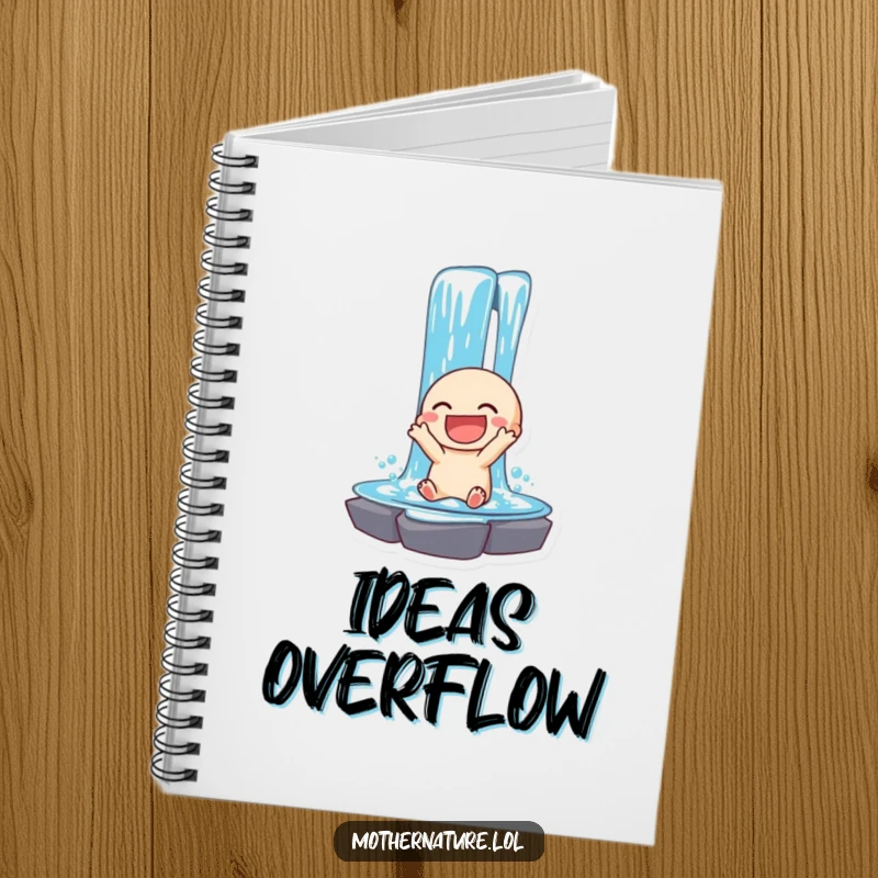 Funny notebook with a laughing waterfall character cascading down. Ideal for writing and drawing.
