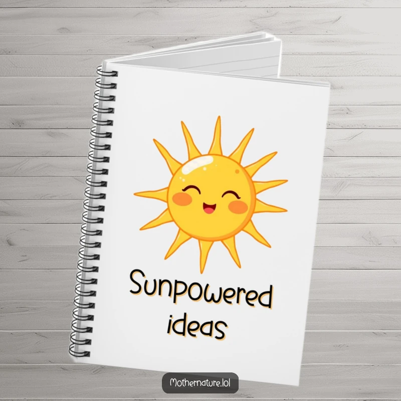 Funny notebook cover with a cheerful sun character winking as it beams warm, golden light rays, perfect for sunny thoughts.
