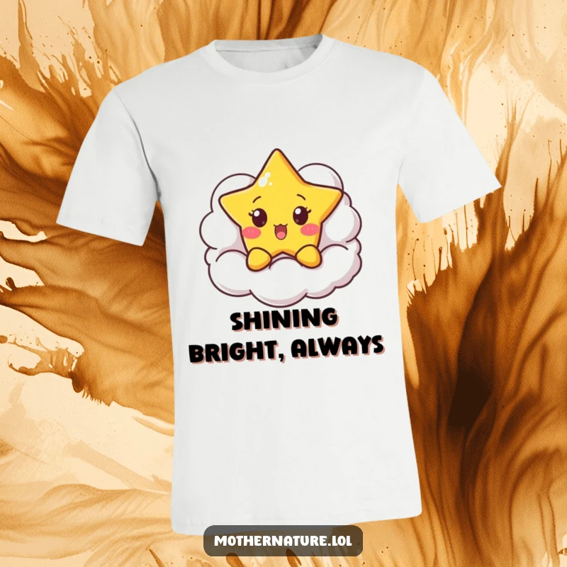 Funny Surprised Star T-Shirt showing a little character peeking from behind a fluffy smiling cloud, perfect for adding whimsical charm.