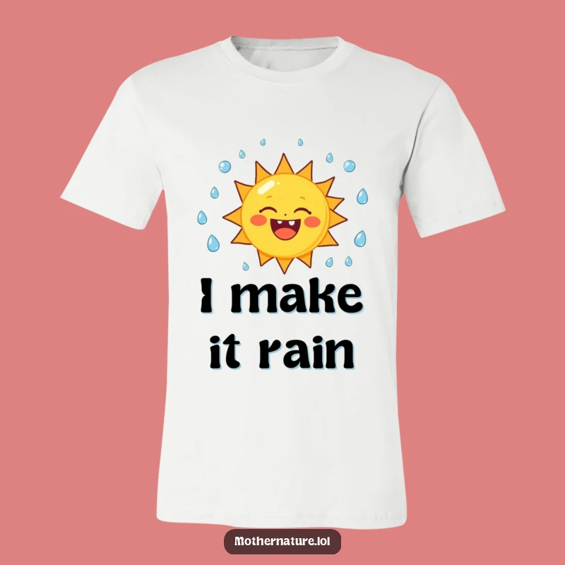 Funny Sun Embracing Rain T-Shirt - Cheerful Character Tee