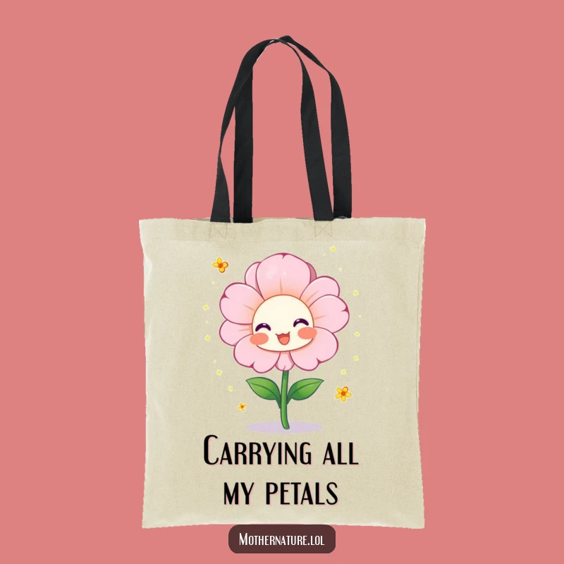 Funny Blooming Flower Tote Bag: Cheerful Character, Sparkly Pollen, Perfect Carryall