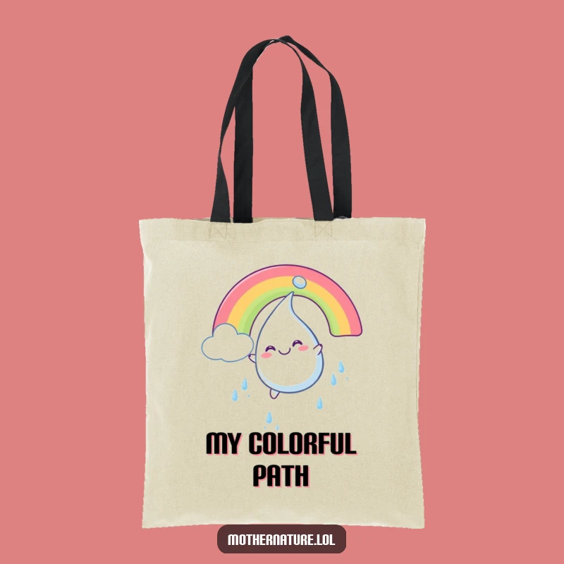 Funny Raindrop Rainbow Tote Bag: Smiling Character Accessory, Perfect Funny Gift